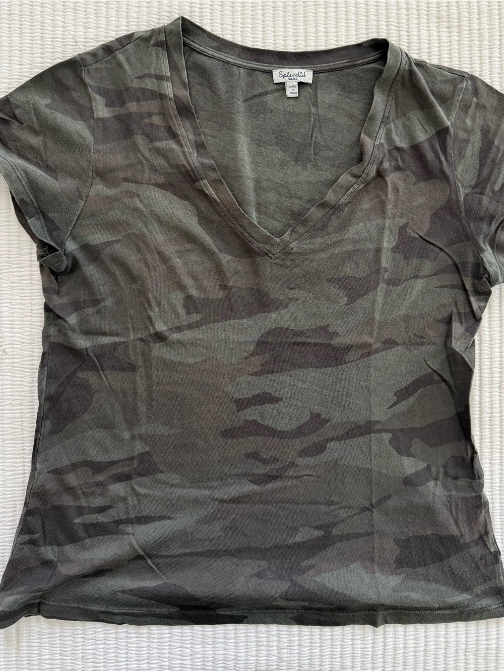 Splendid Olive Camo V-Neck Short Sleeve Tee